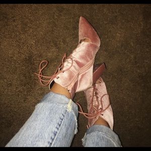 Dollskill pink velvet boots